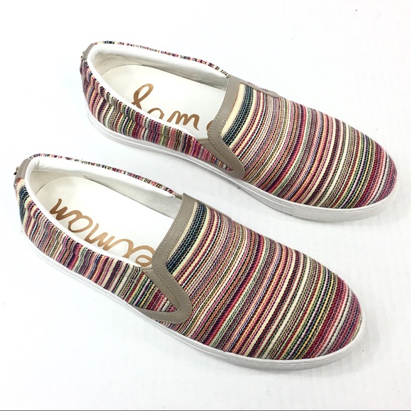 Sam Edelman 10 Striped Pink Slip On Sneakers Shoes - Picture 3 of 8